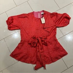 Ted Baker Vibrant Red / pink Blouse with Bow Detail. New!